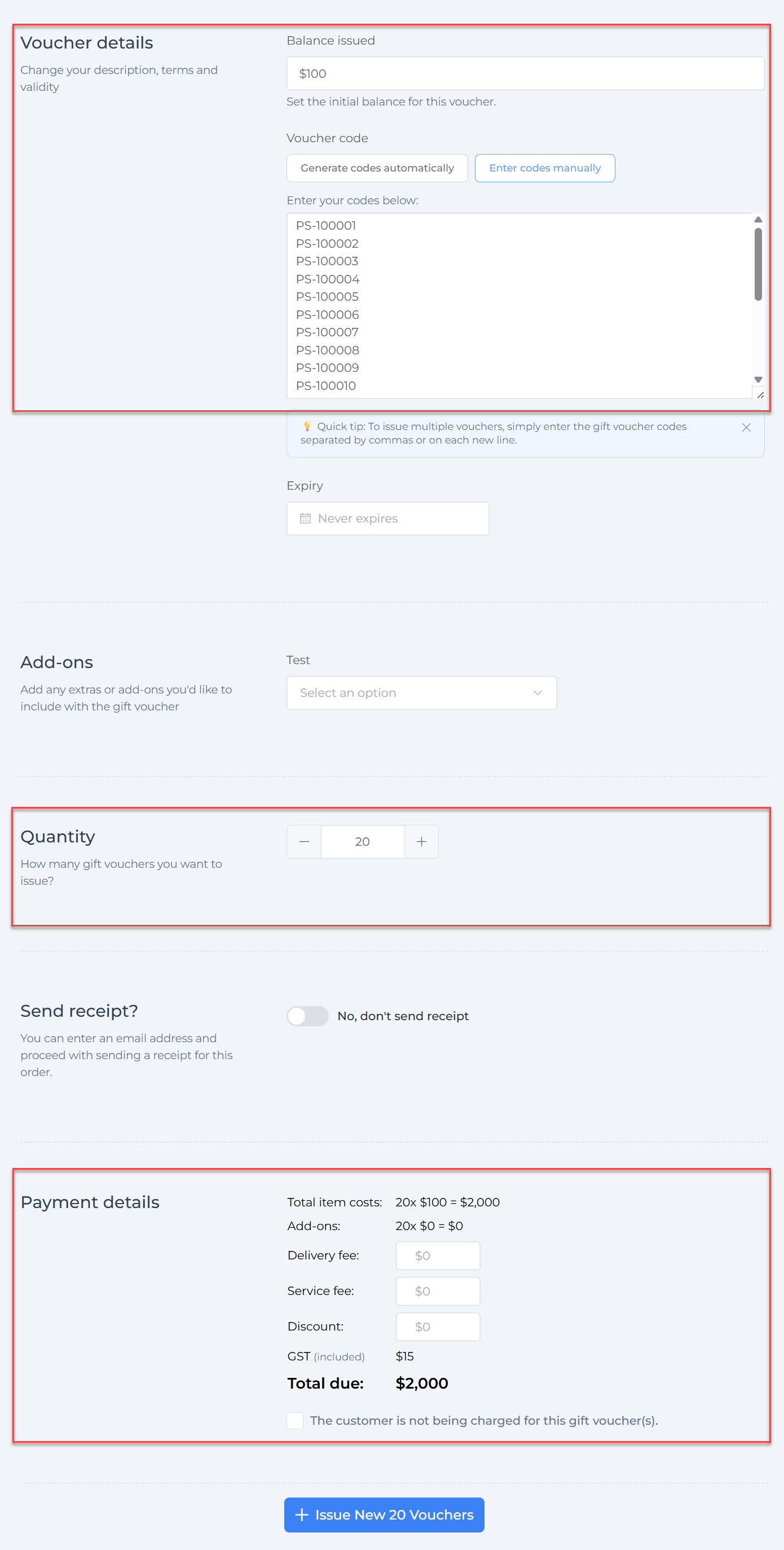 Create Multiple Vouchers at Once