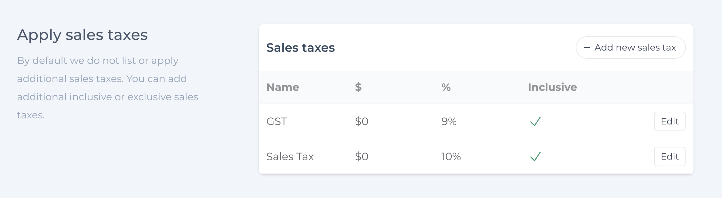 Multiple Sales Taxes Configuration