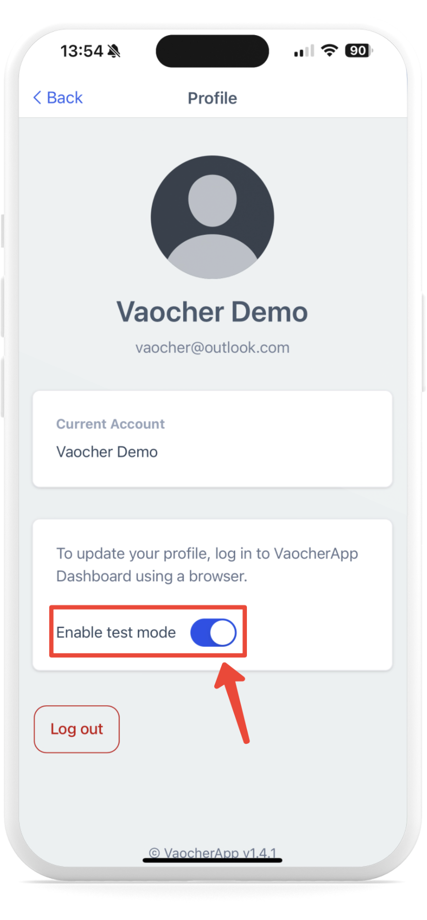 Toggle on Test Mode