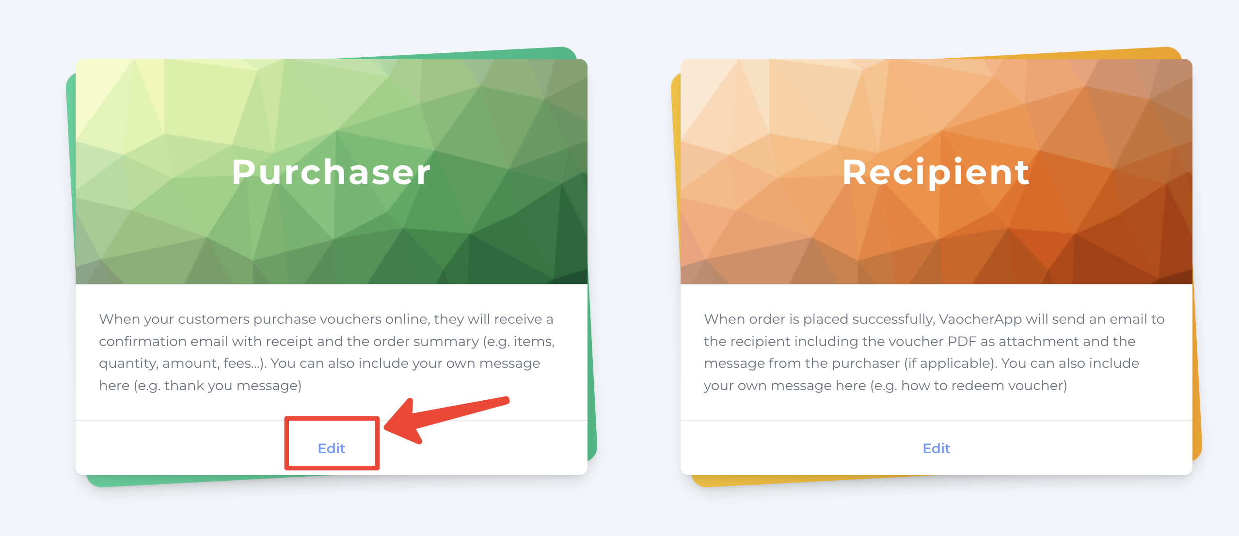 Select 'Purchaser' to edit the receipt email