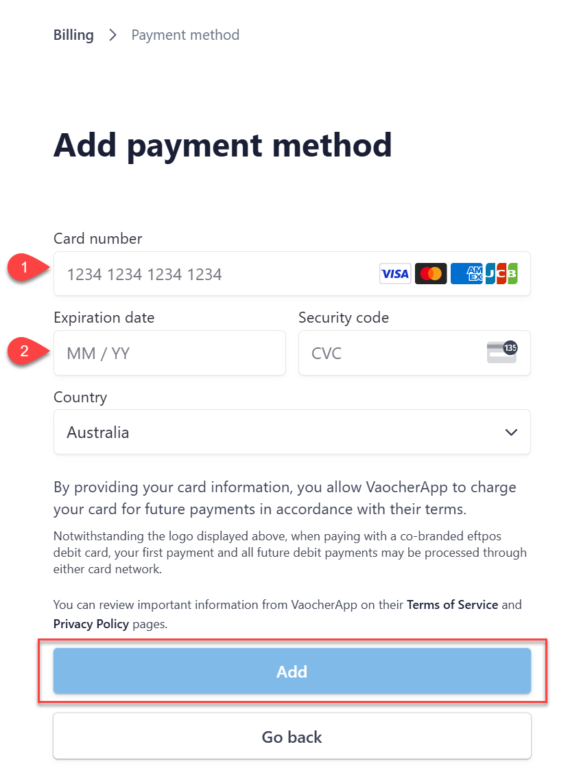 Click “Add” to add a new card