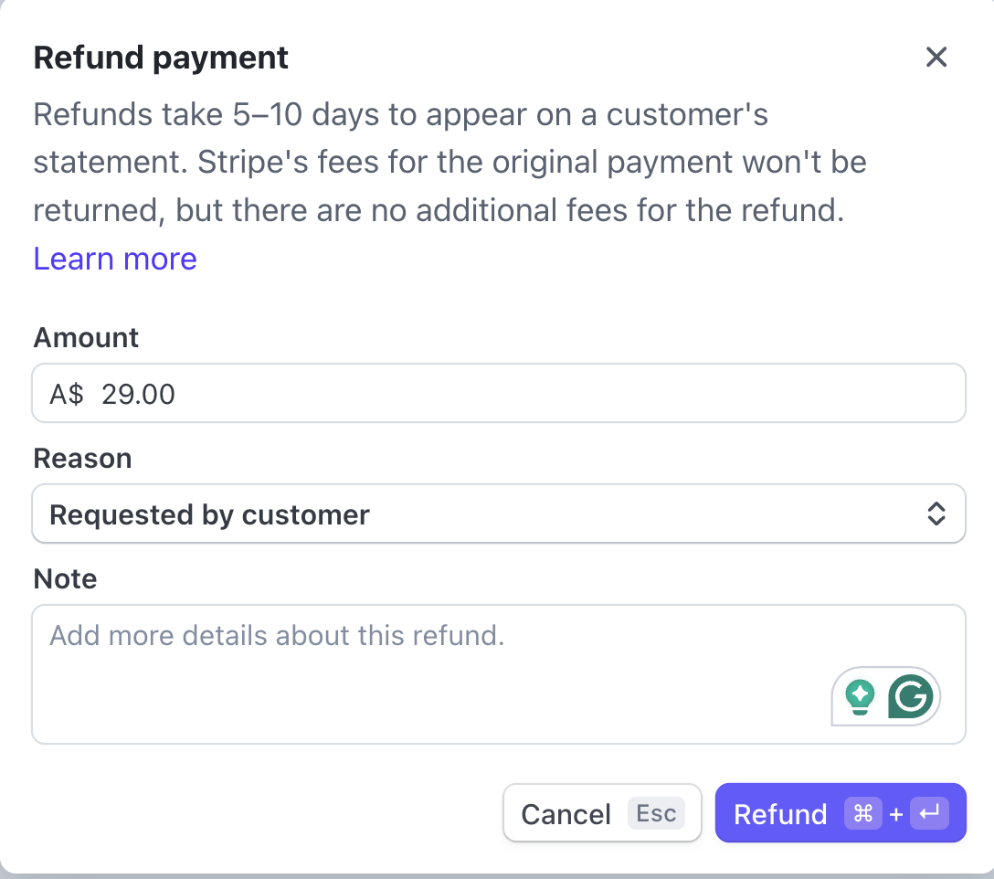 Enter refund details