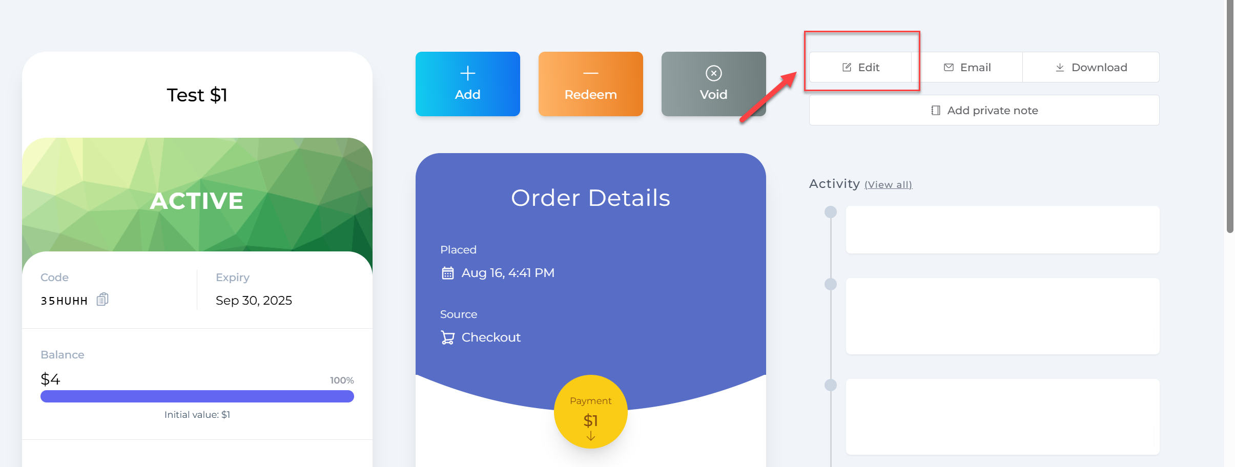 Click Edit button on voucher details page