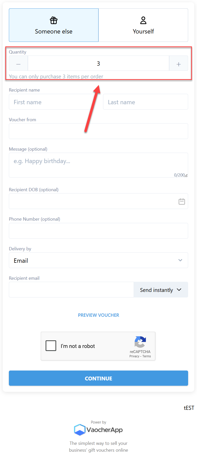 Checkout with quantity of 3