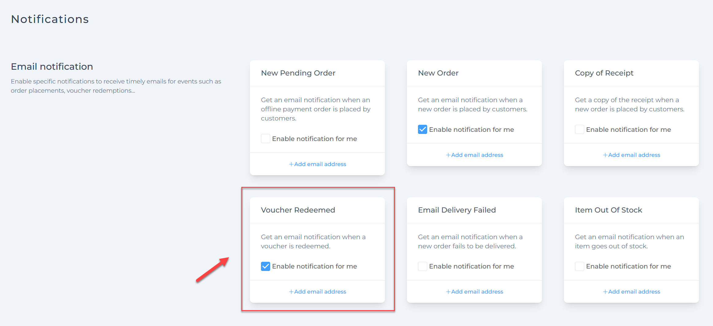 Enable Voucher Redeemed Email Notification