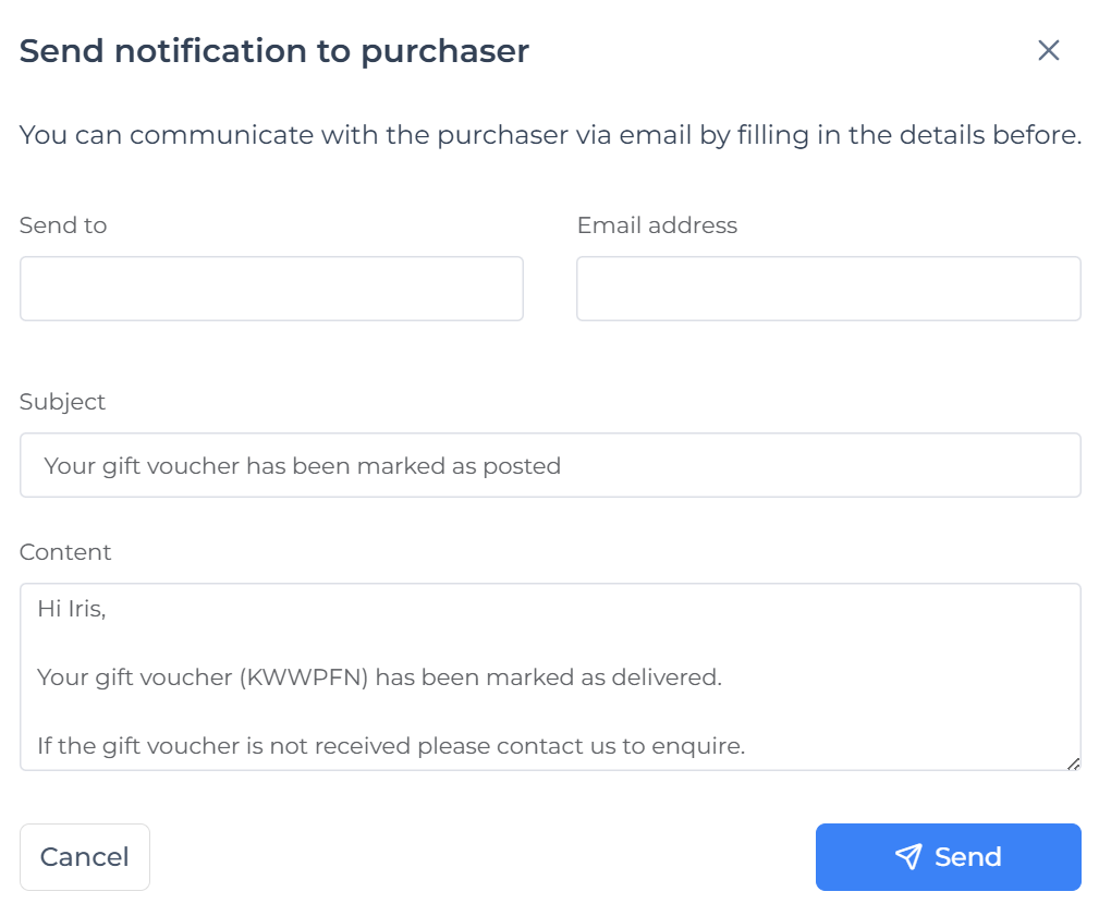 Send notification to purchaser