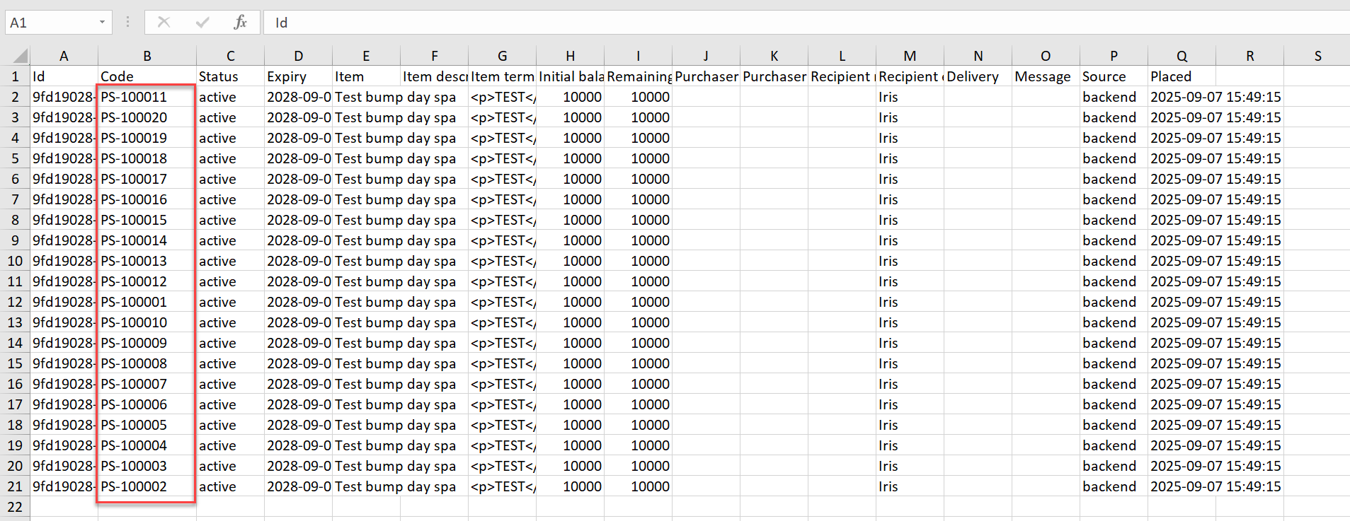 CSV Export of Voucher Codes