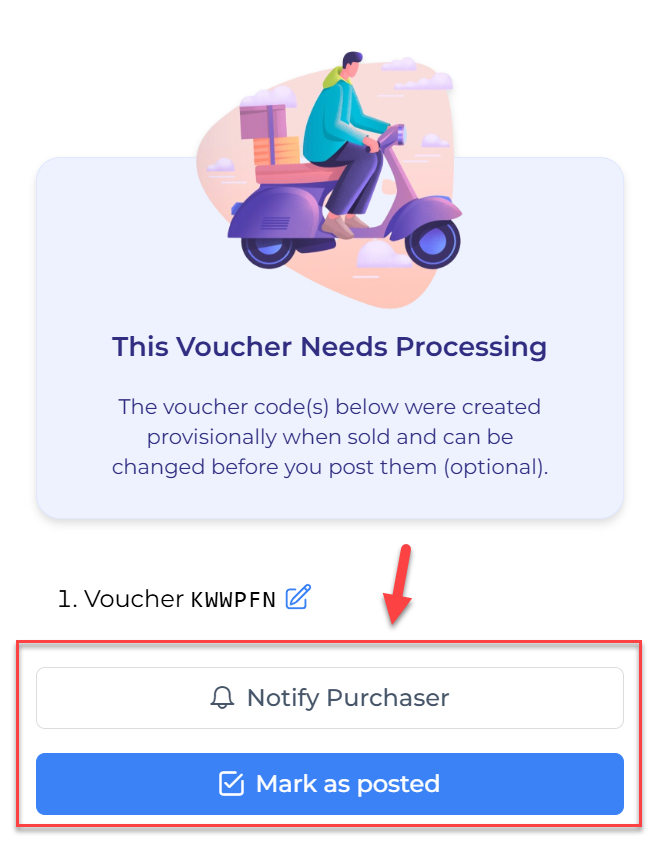 Mark voucher as posted and notify purchaser