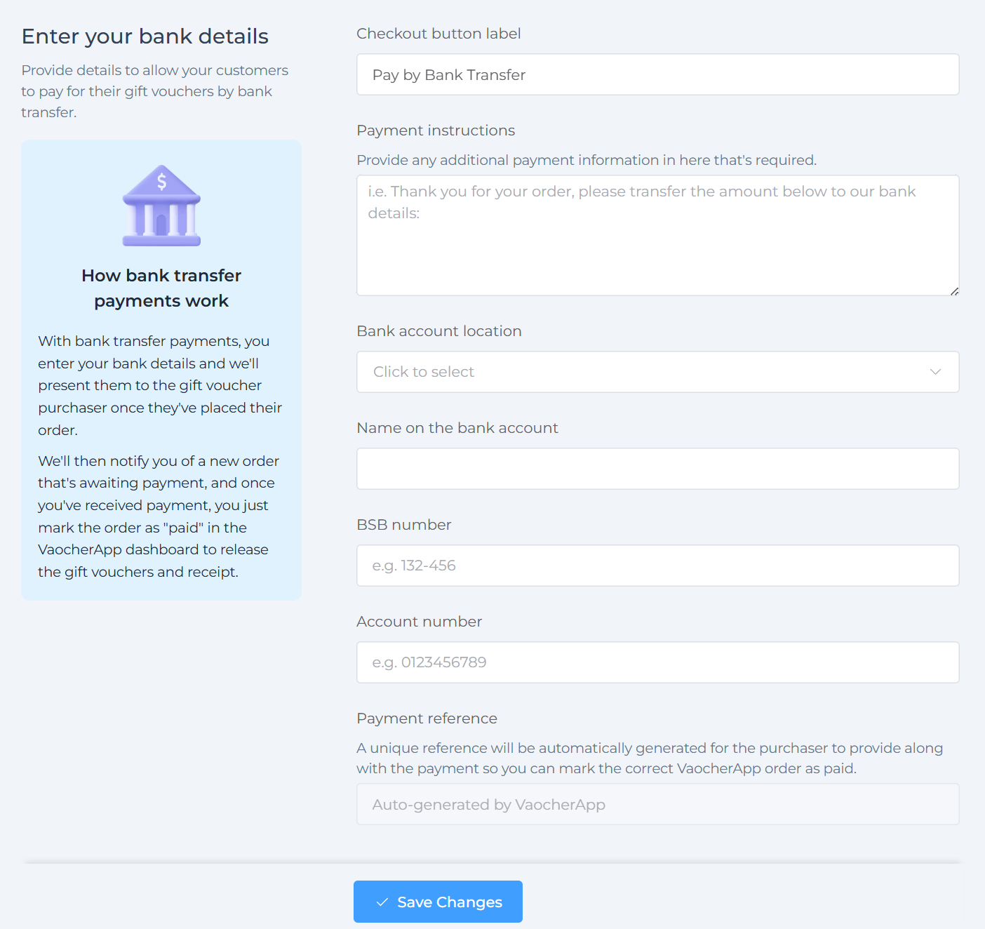 Configure offline payment options in VaocherApp