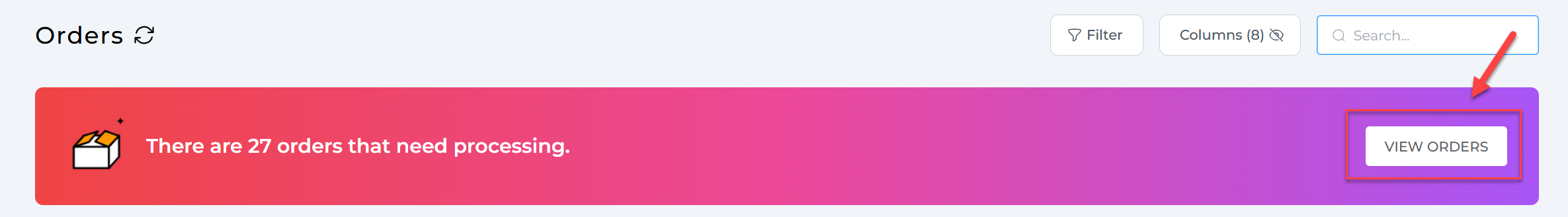 Orders that need processing notification