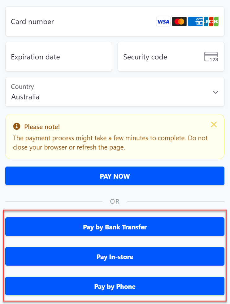 Customer selecting offline payment at checkout