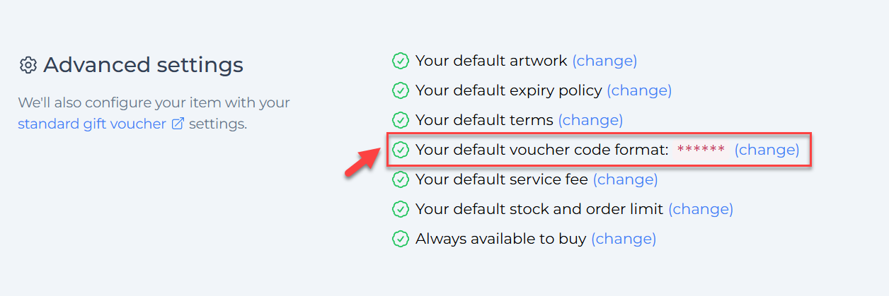 Change voucher code format for item
