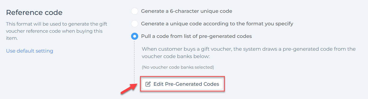 Select pre-generated codes option