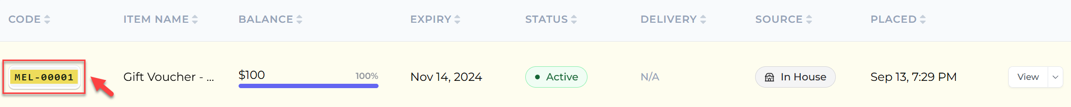 Used voucher codes status