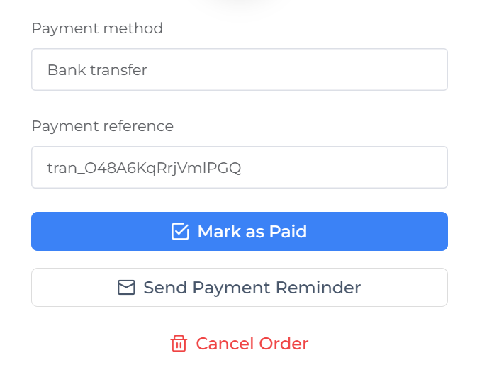 Mark order as paid in dashboard