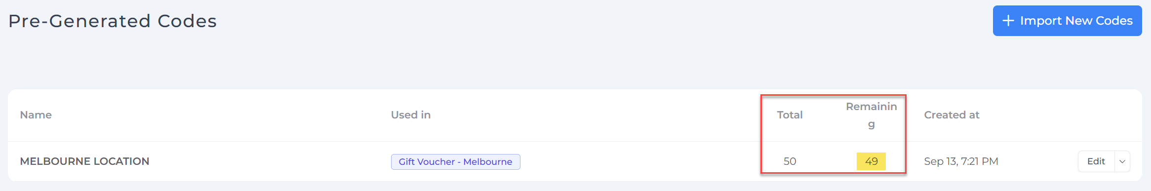 Used voucher codes status