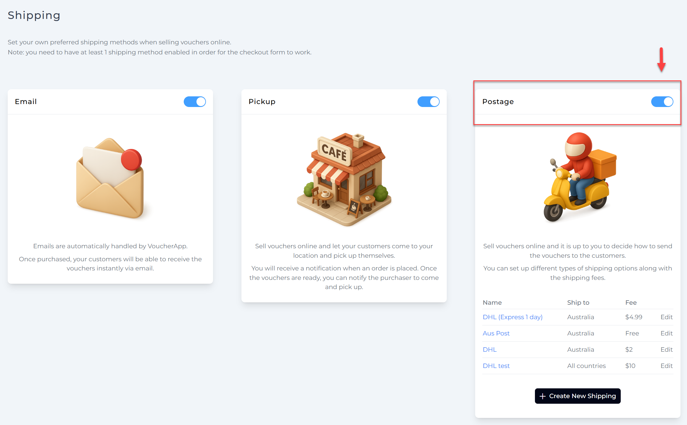 Enable Postage as a Delivery Option