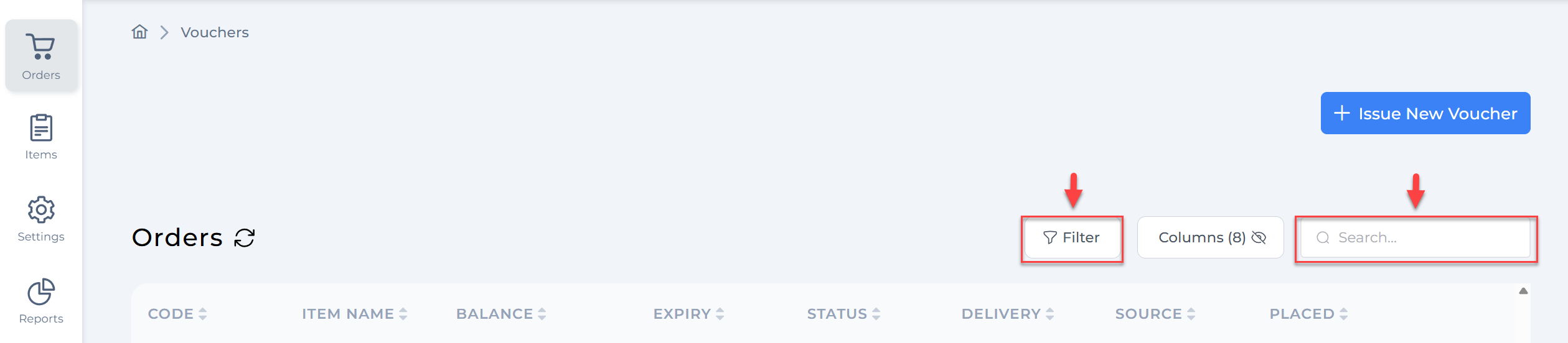 Find voucher via Orders section