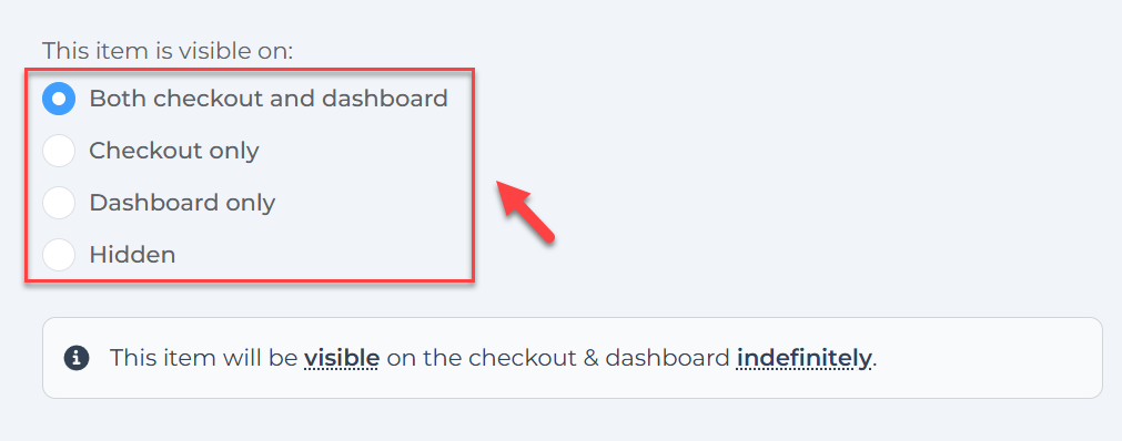 Visibility options radio buttons