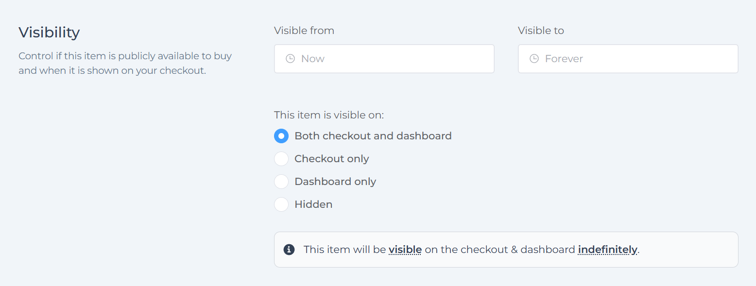 Gift voucher visibility settings panel