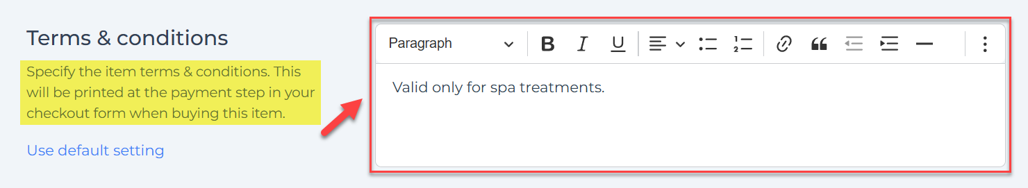 Editing terms on individual voucher item