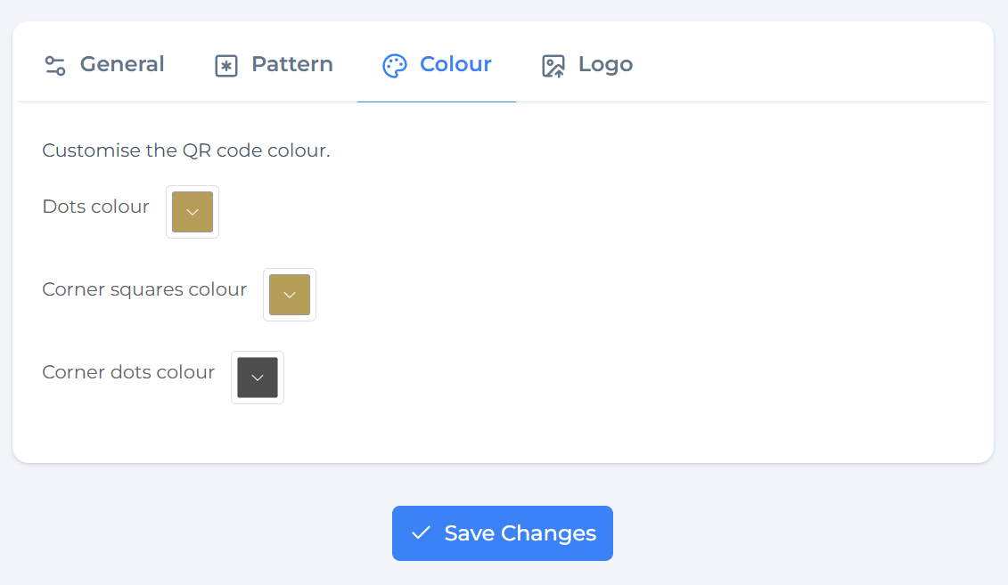 Colour settings for dots, corner squares, and corner dots