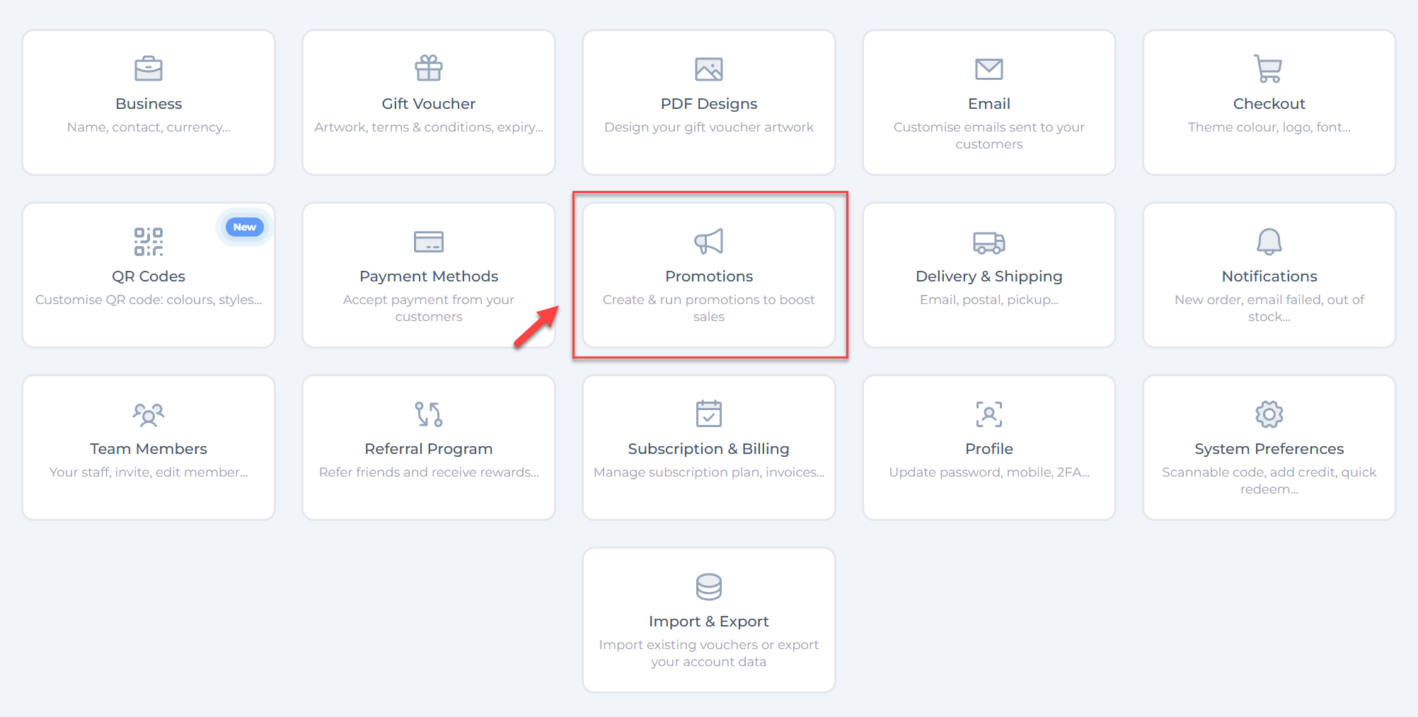 Promotion section in VaocherApp dashboard