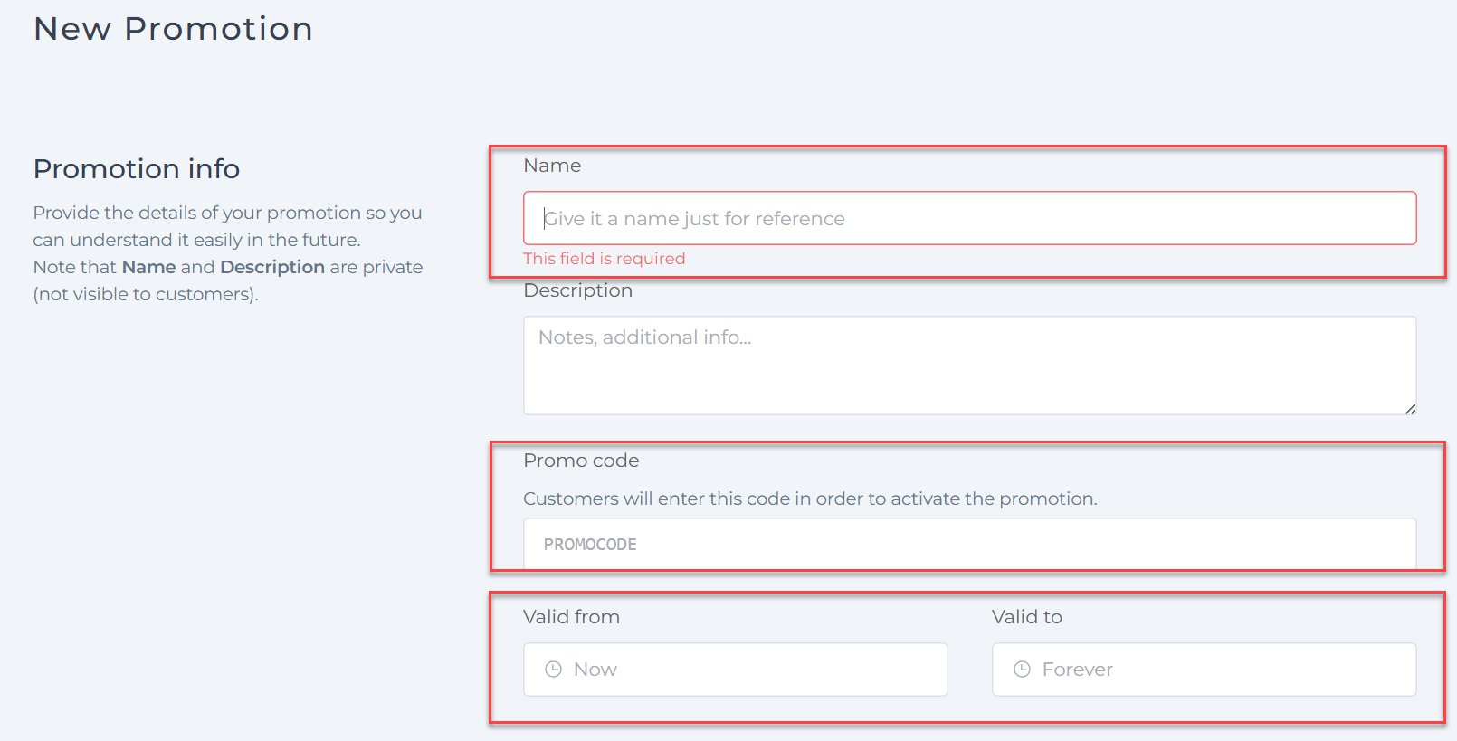 Promotion basic information form