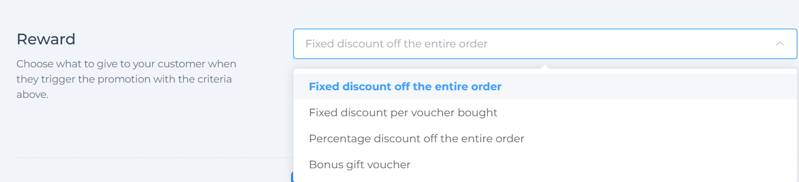 Types of reward available in promotion