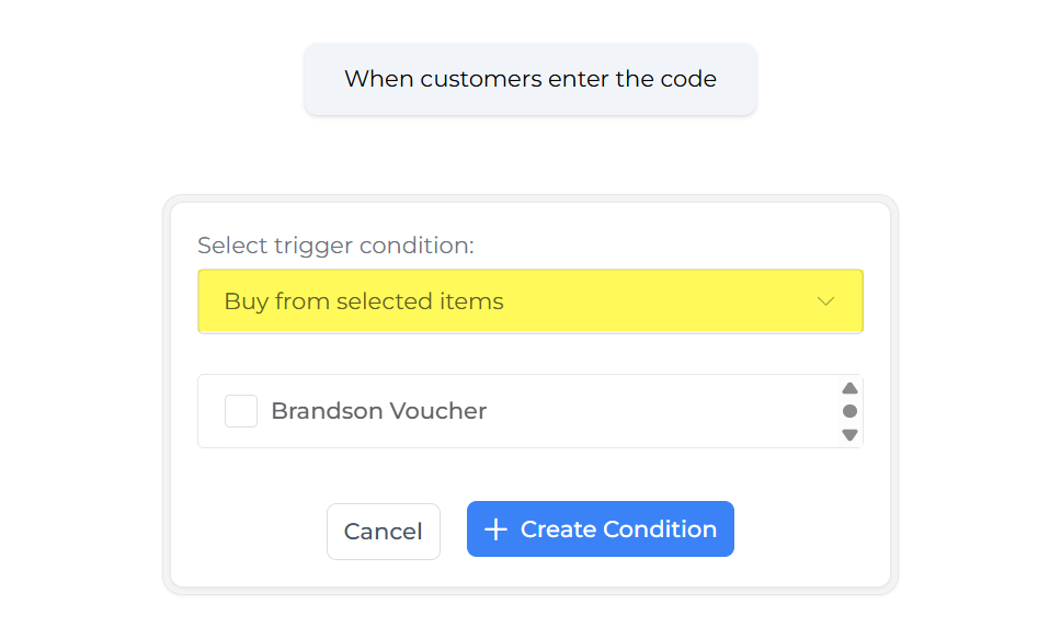 Buy from selected items condition setup