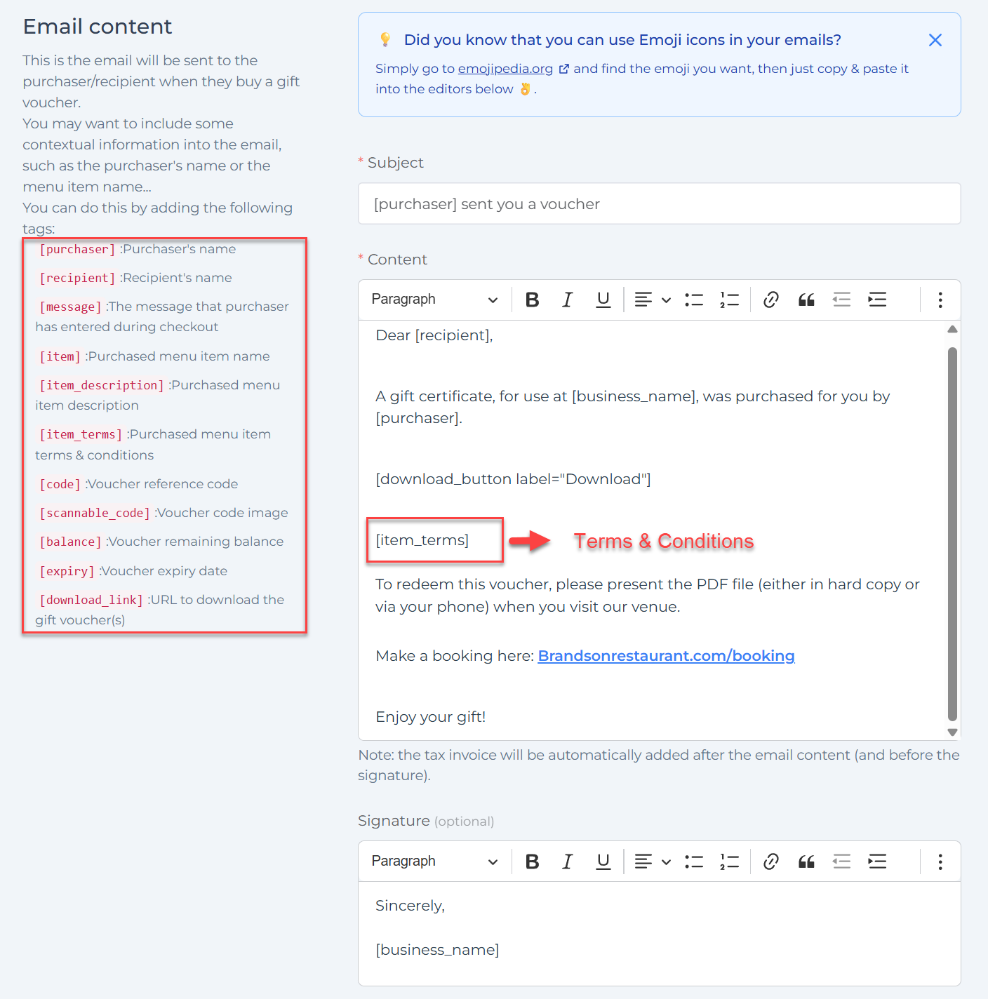 Example of how to add the shortcode