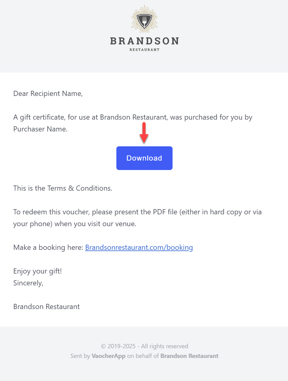 Email with Download Button Example