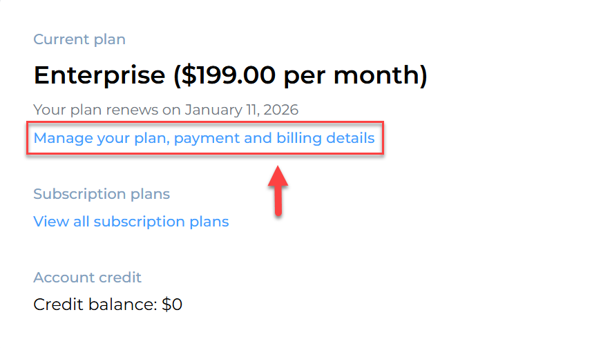 View subscription and payment details in Billing