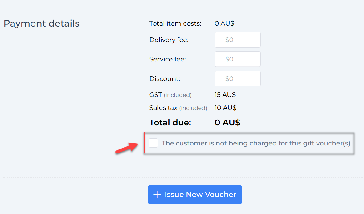 Tick the option to issue a free $0 gift voucher