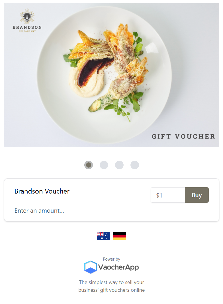 Live VaocherApp checkout form displayed on a website