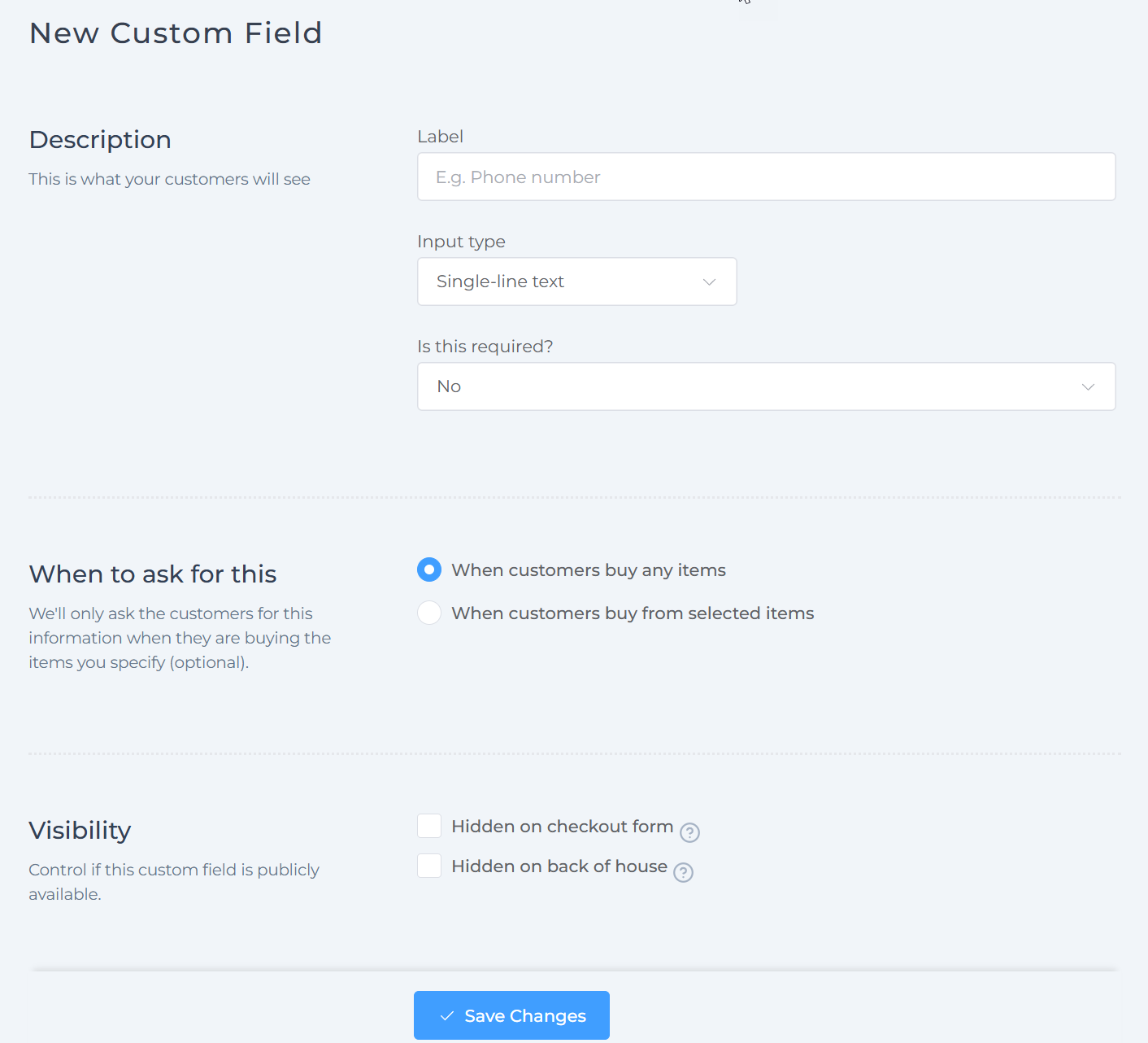 Custom fields in checkout