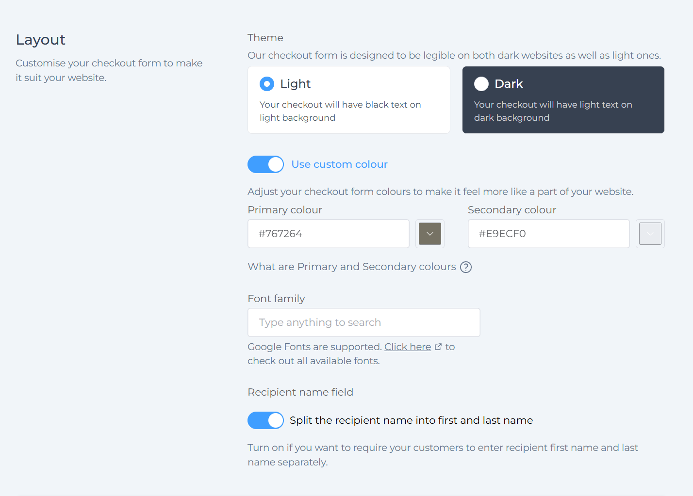 Customise checkout colours