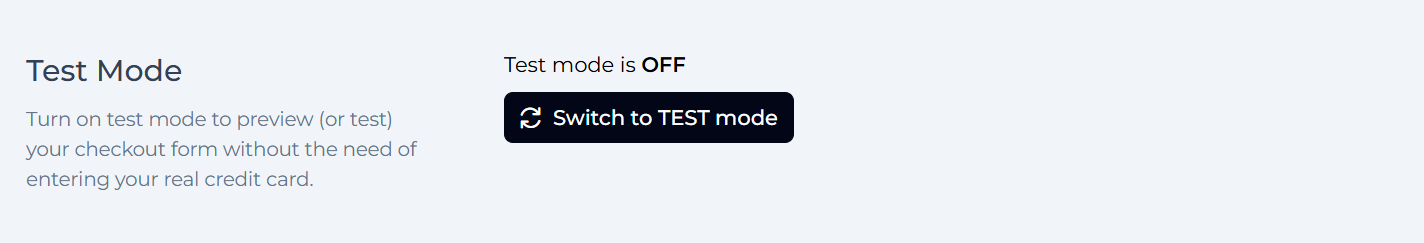 Test mode in checkout settings