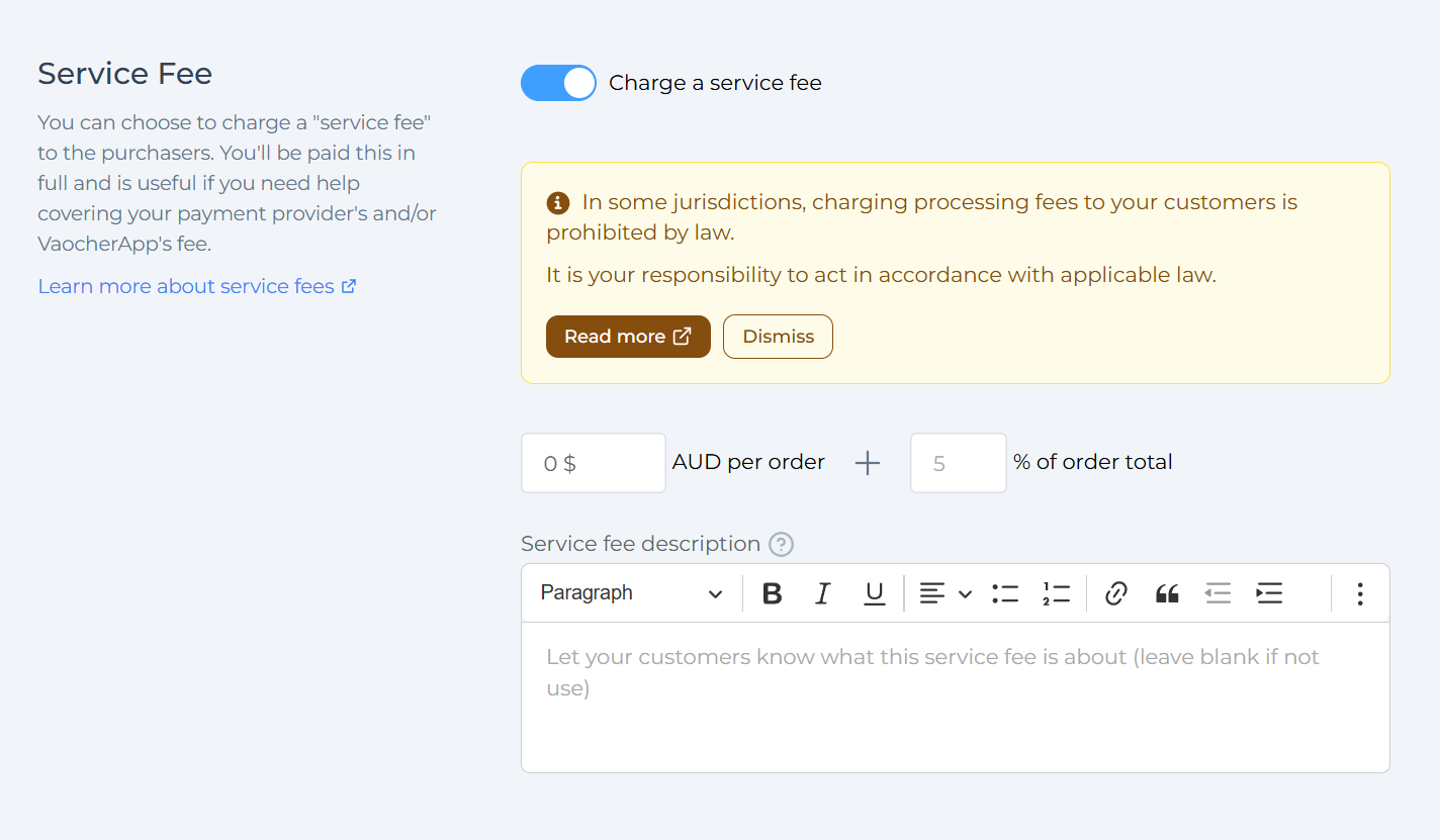 Service fee setting