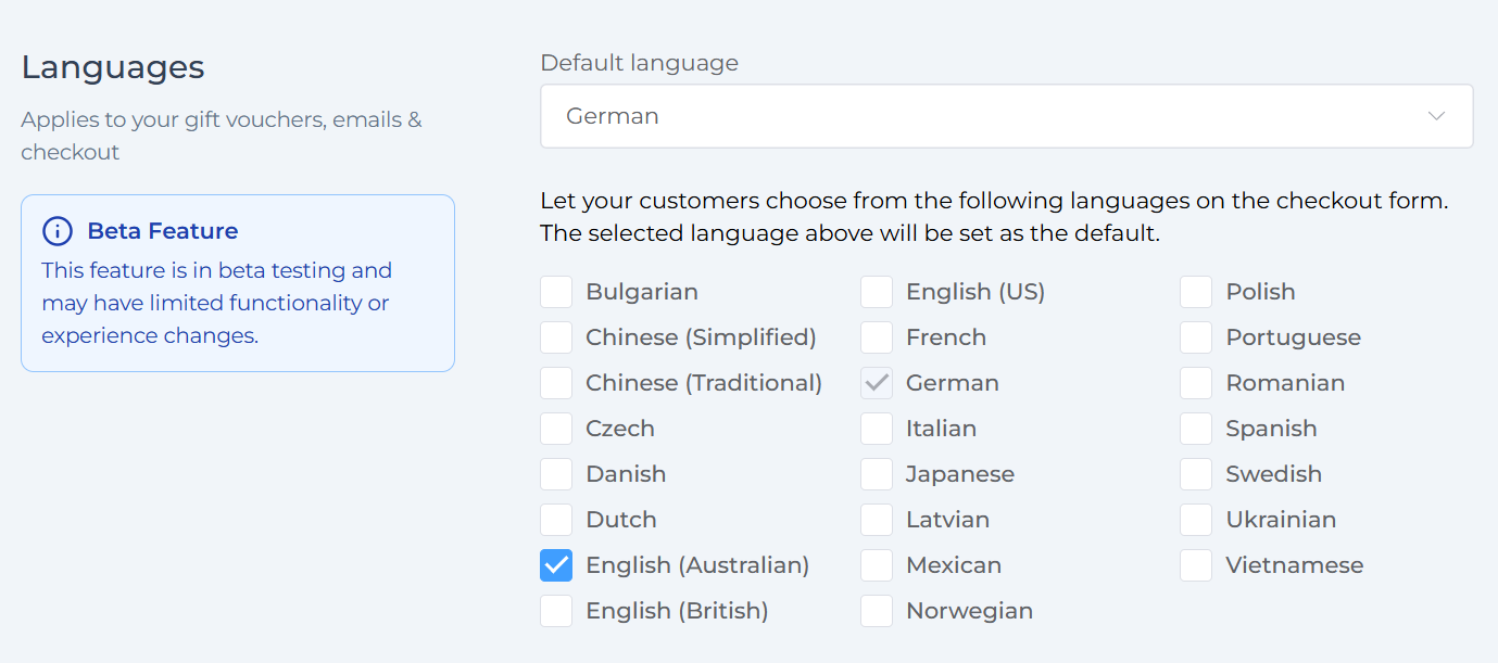 Checkout language settings