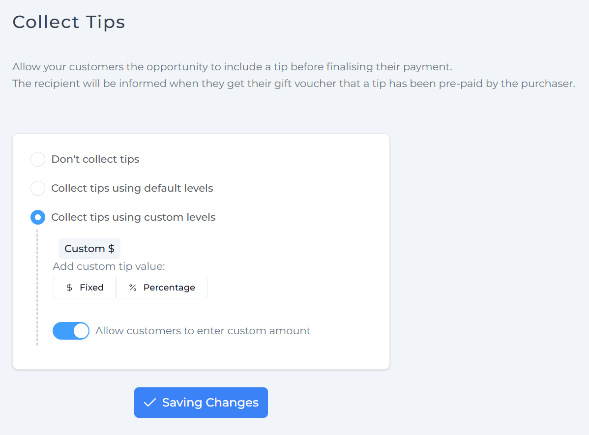 Collect tips option