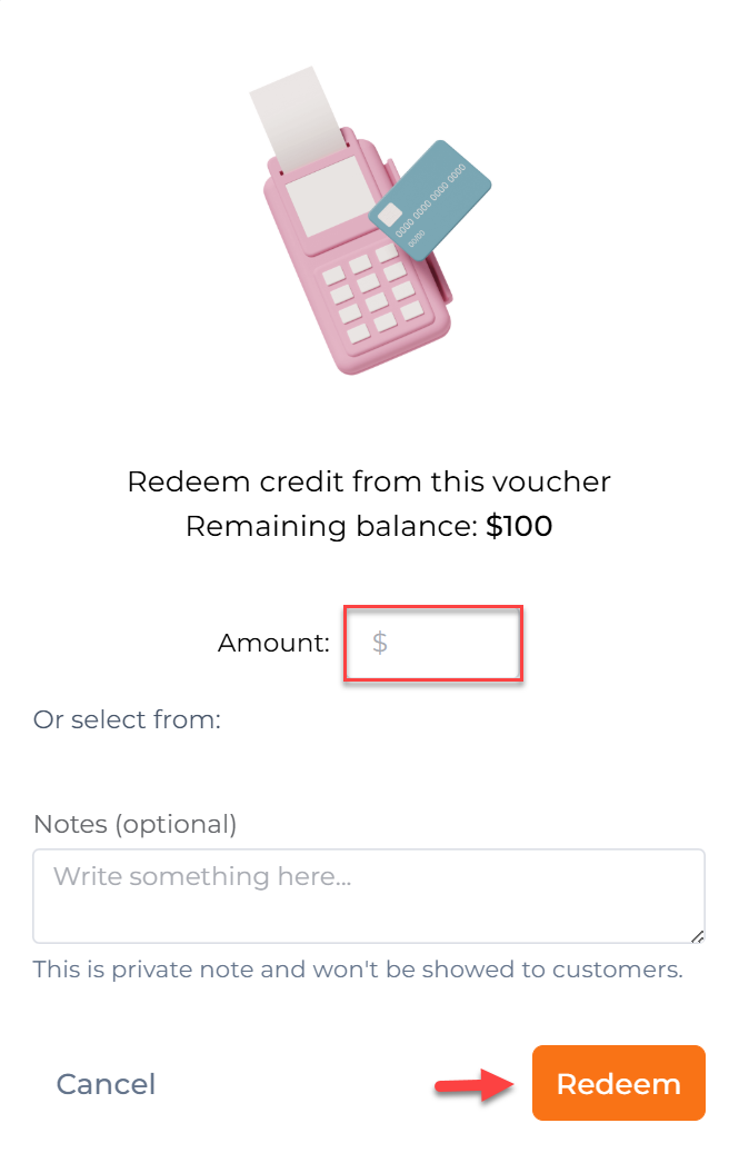 Enter redeem amount