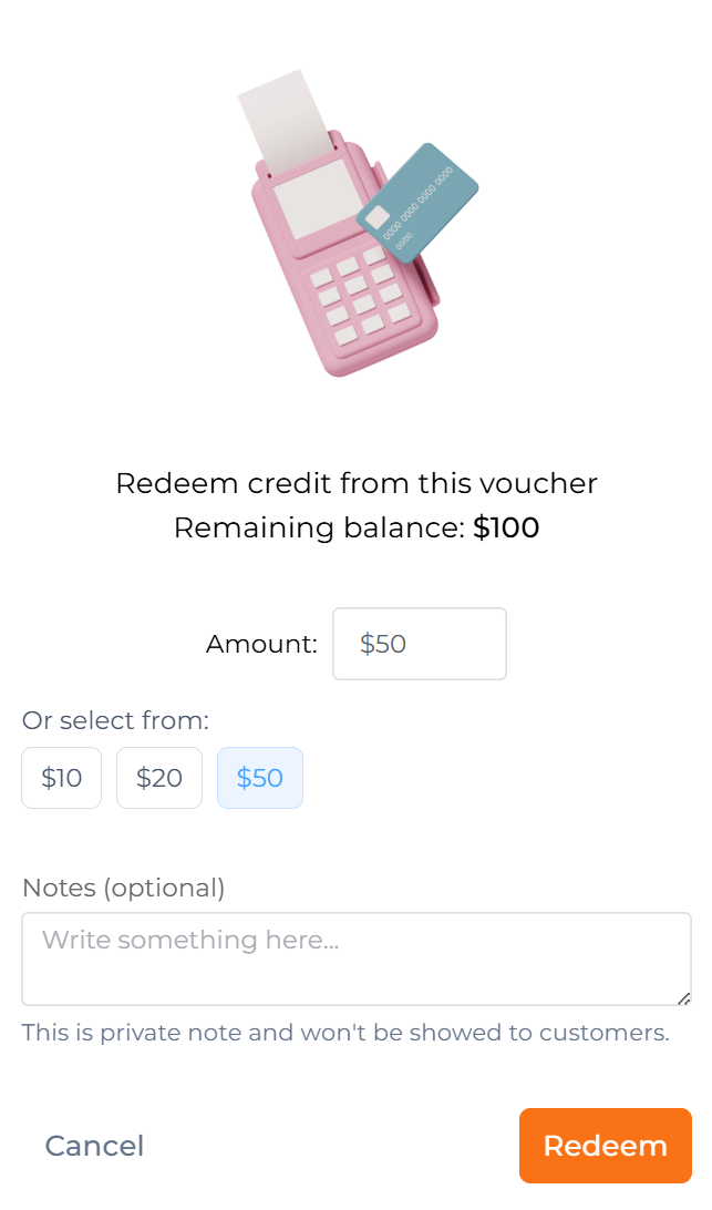 Quick redeem fixed amounts mode