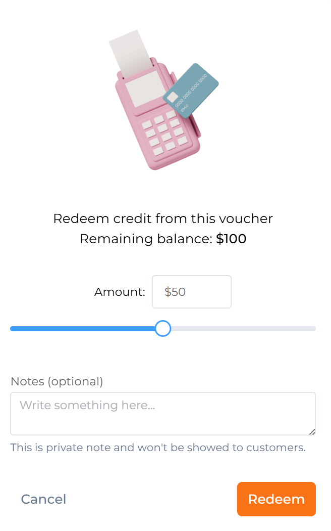 Quick redeem slider mode