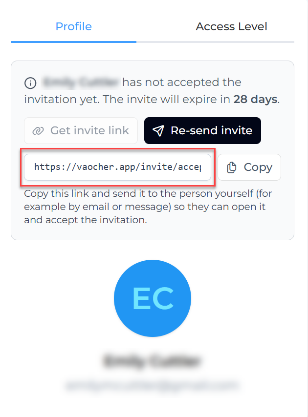 Invitation expiry status UI in member profile