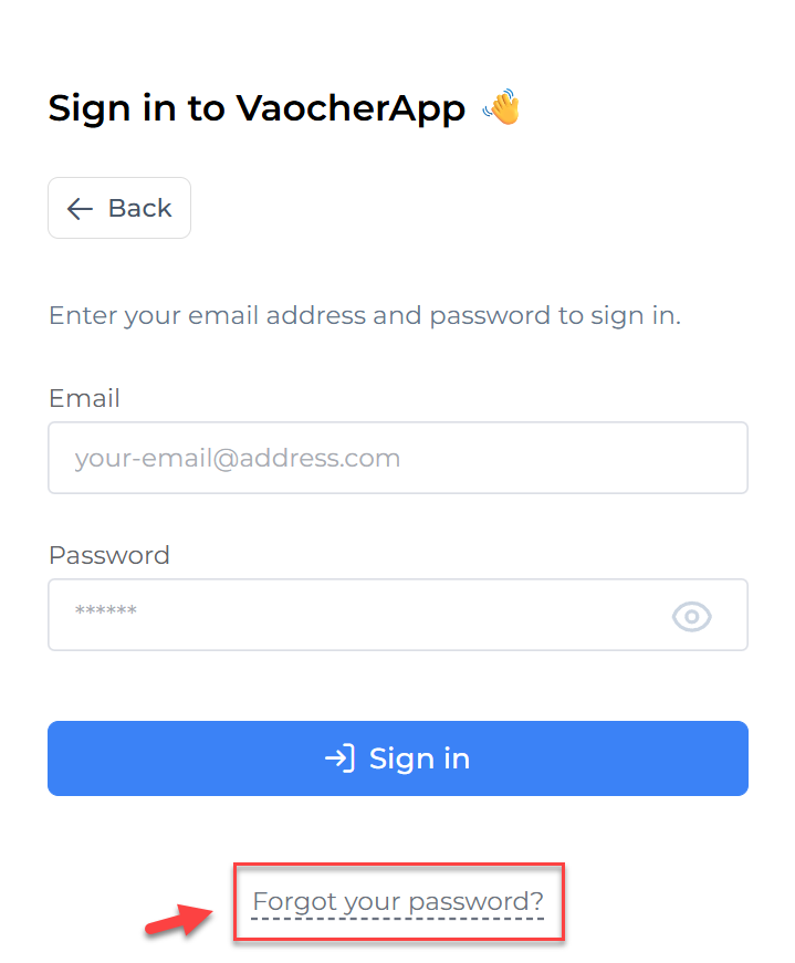 Forgot password link VaocherApp