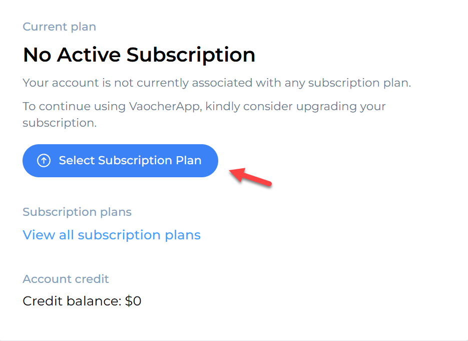 Select subscription plan button VaocherApp