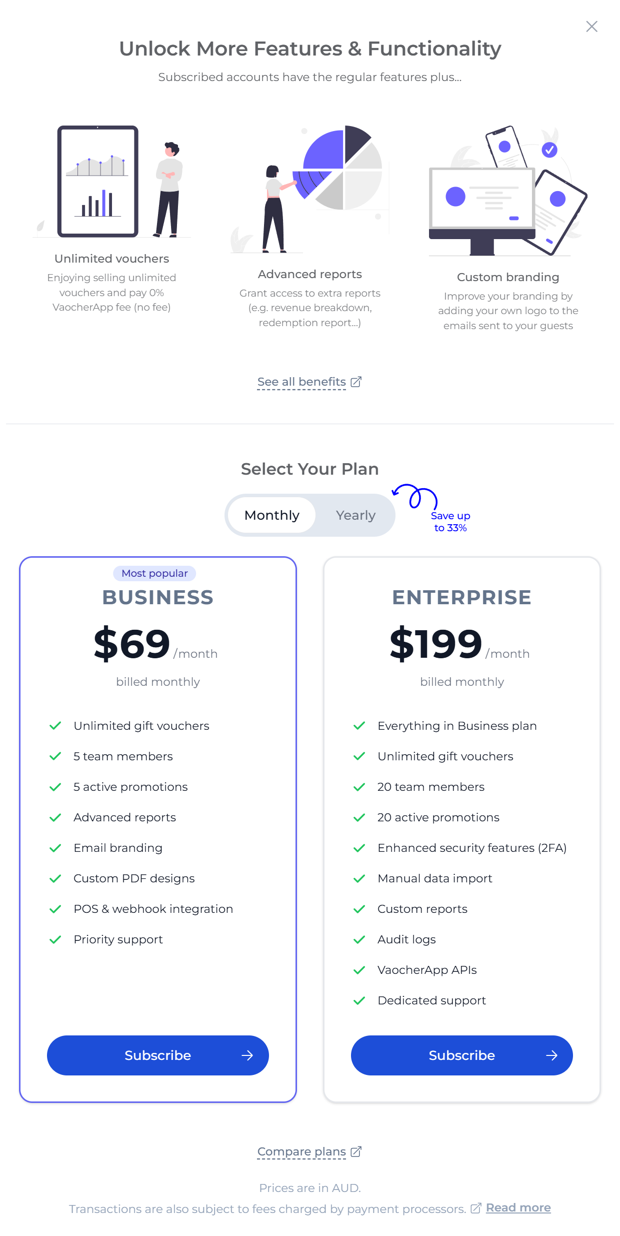 VaocherApp pricing plans business enterprise