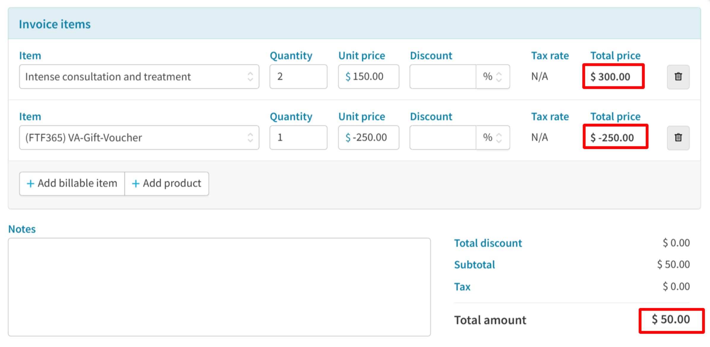 Invoice showing remaining balance when voucher value is less than treatment cost