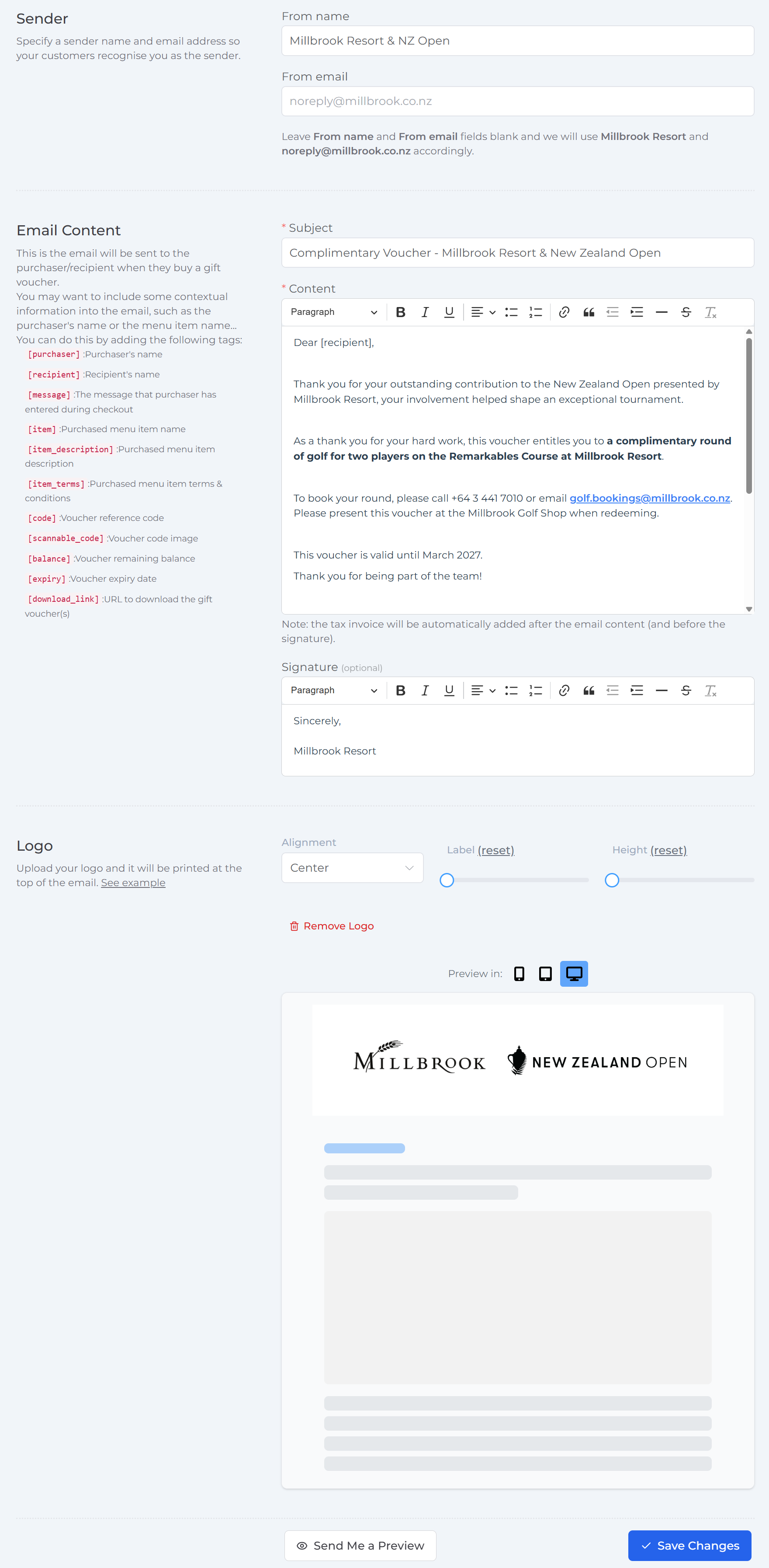 Volunteer voucher email template